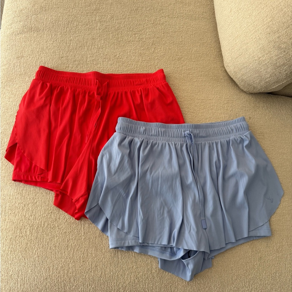 Women’s Athletic Drawstring Shorts — Red & Light Blue